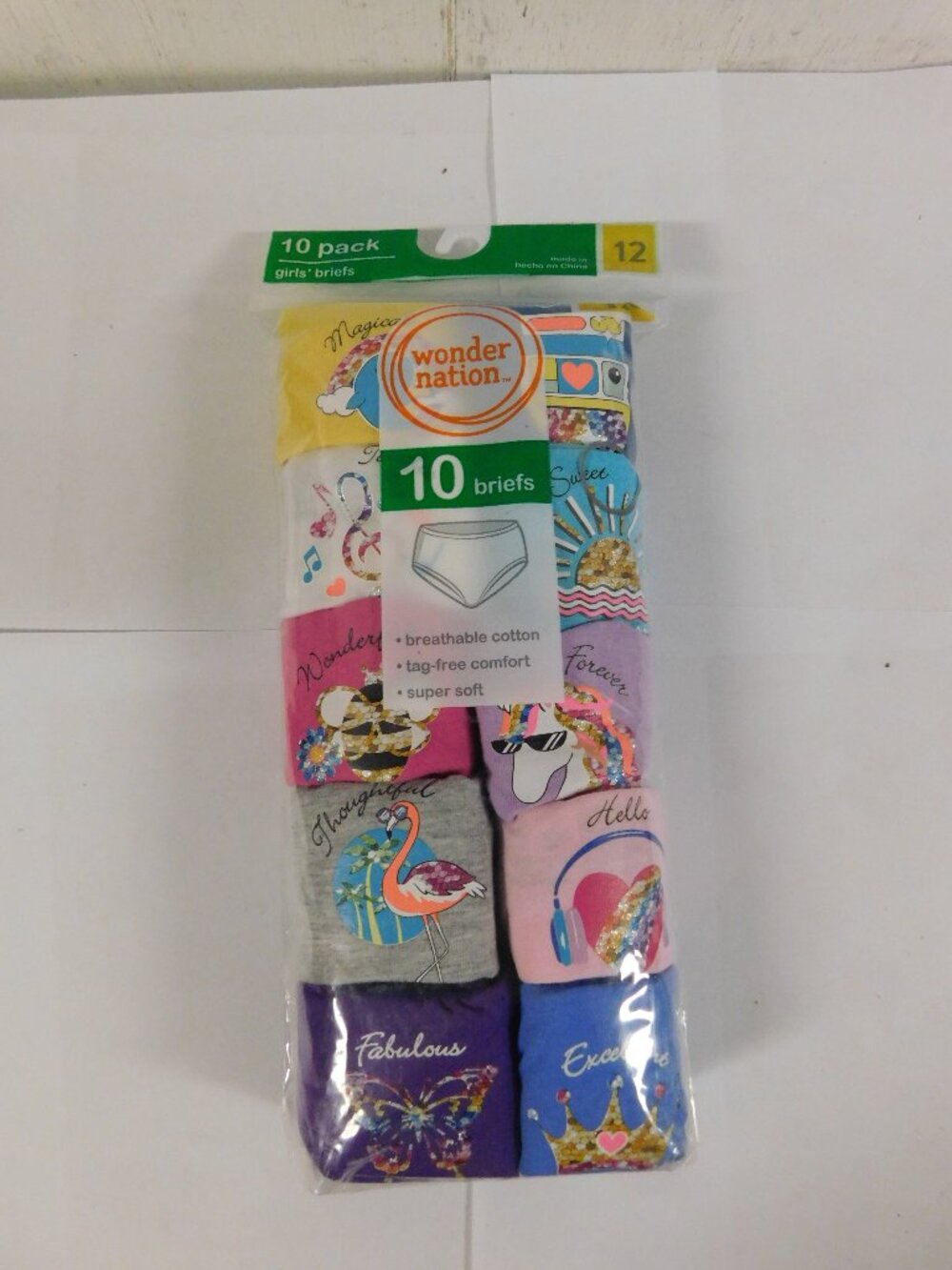 Wonder Nation Girls Briefs 10 pack Cotton Tag Free Super Soft sz 12